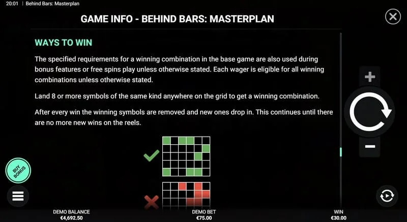 Behind Bars Masterplan – nyerővonalak és kombinációk összefoglalása